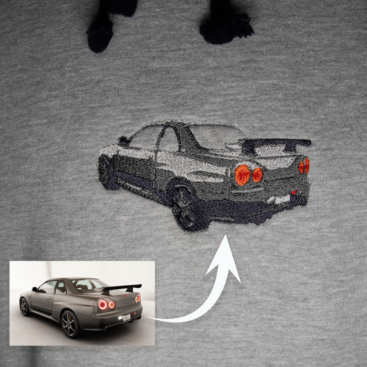 Nissan R34 Car Hoodie Embroidery - Custom Car Embroidery Design